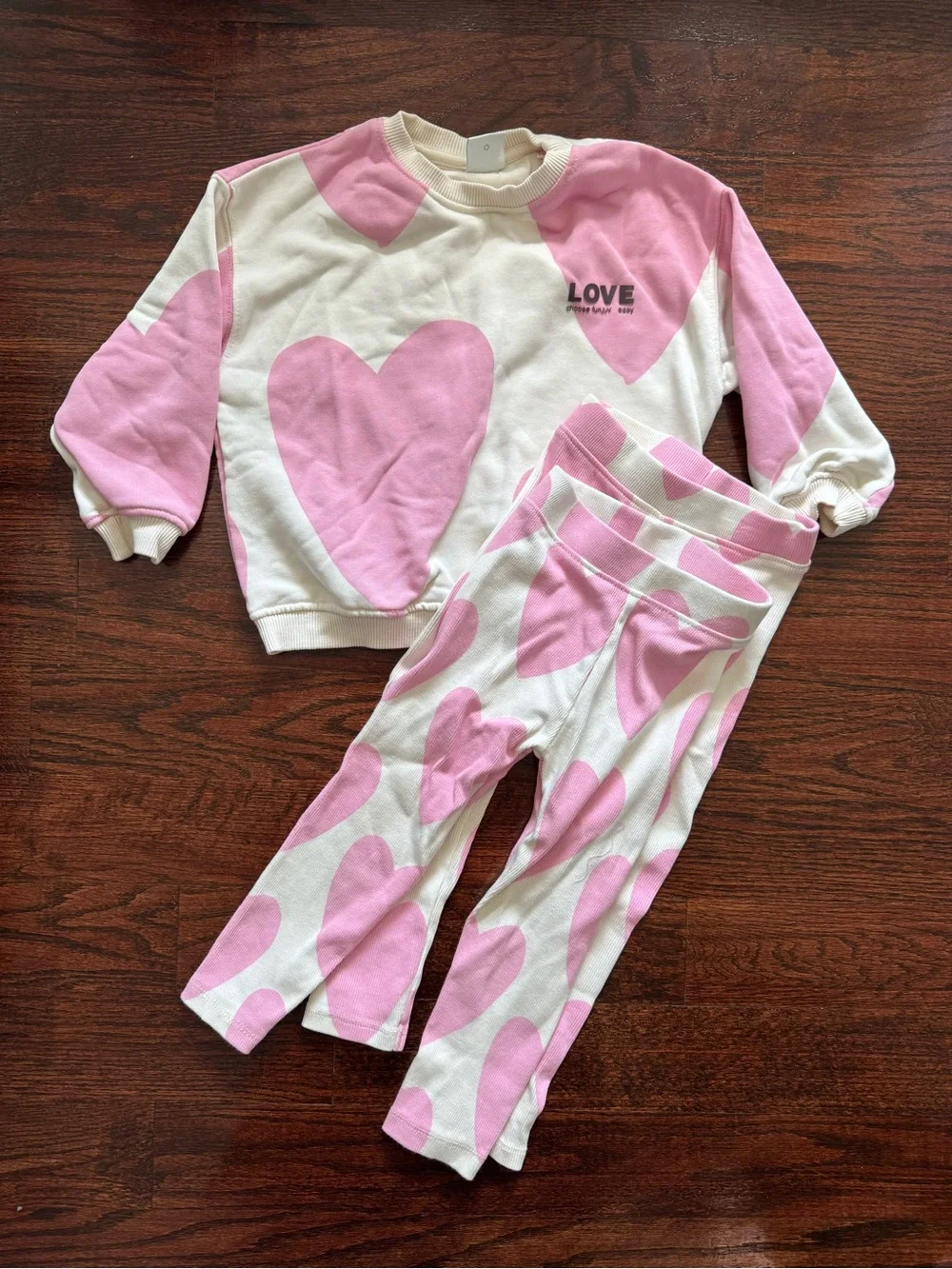 Zara Pink and Cream Heart Toddler Matching Set + Bonus Leggings